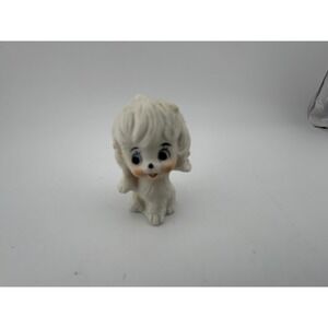 Vintage Ceramic White‎ Fluffy Dog Figurine Cute Kawaii Animal Statue